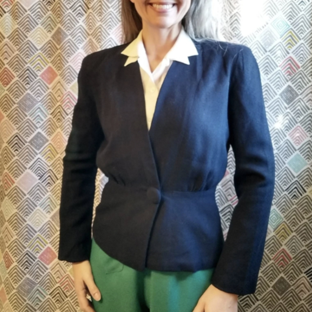 1940's 1950's NAVY WOOL JACKET blazer S M